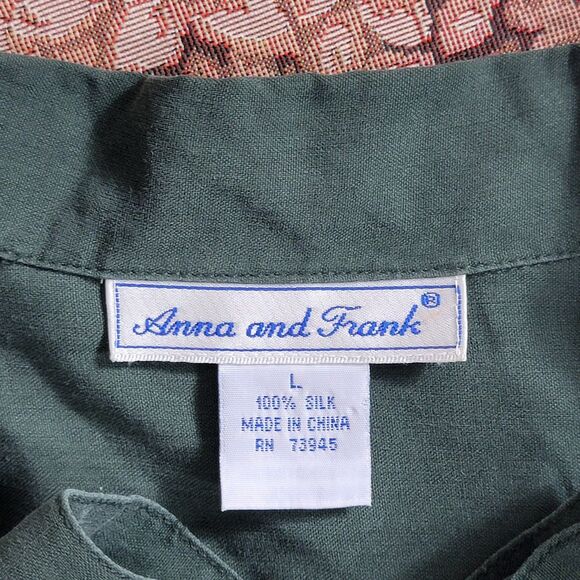 Vintage Anna and Frank Blouse Womens Large Green 100% Silk Long Sleeve Shirt - Picture 10 of 11